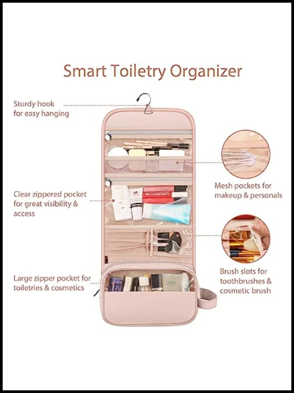 Large Water Resistant Hanging Makeup Organizer Travel Pouch